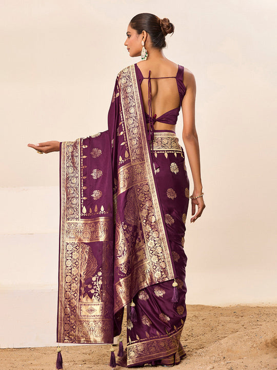 Satin Silk Banarasi Silk Saree With Blouse Piece