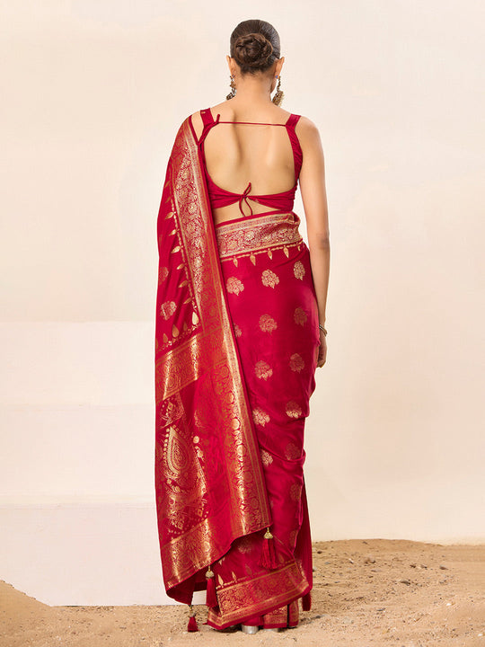 Satin Silk Banarasi Silk Saree With Blouse Piece