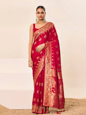 Satin Silk Banarasi Silk Saree With Blouse Piece
