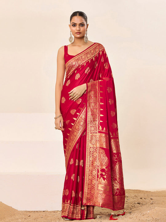 Satin Silk Banarasi Silk Saree With Blouse Piece