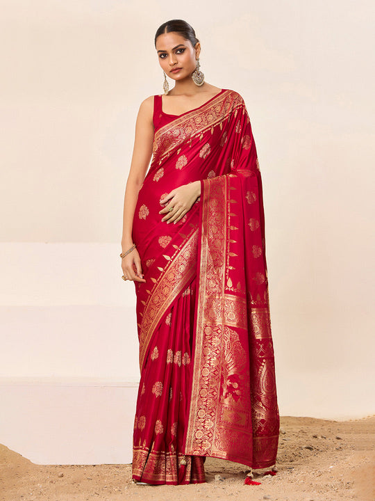 Satin Silk Banarasi Silk Saree With Blouse Piece