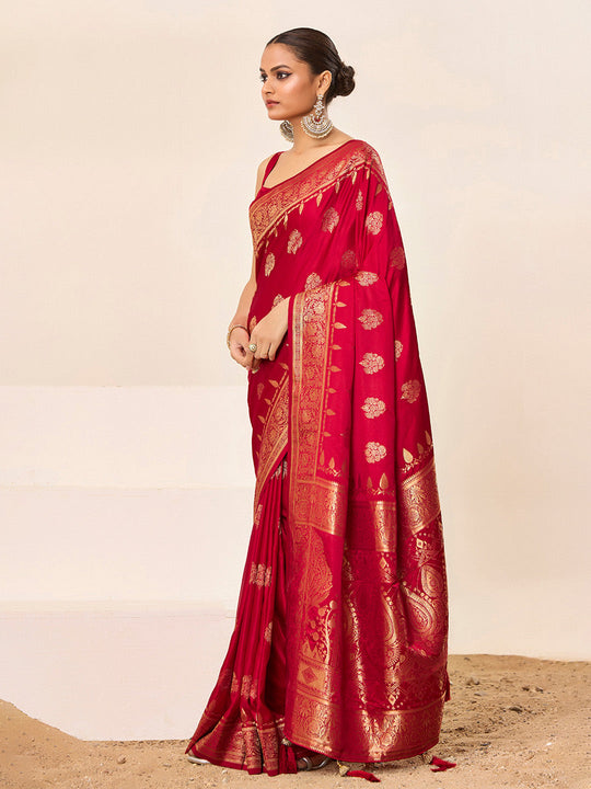 Satin Silk Banarasi Silk Saree With Blouse Piece