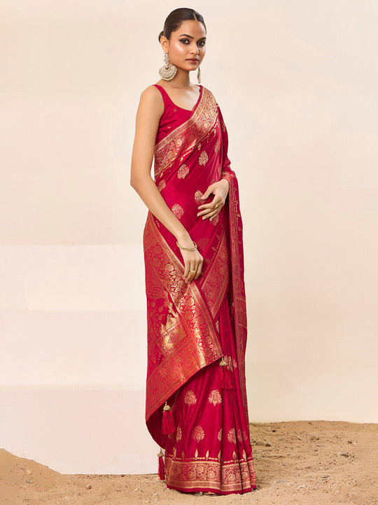 Satin Silk Banarasi Silk Saree With Blouse Piece