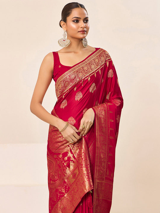 Satin Silk Banarasi Silk Saree With Blouse Piece