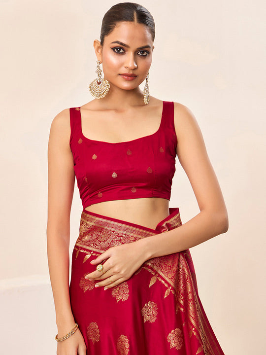 Satin Silk Banarasi Silk Saree With Blouse Piece