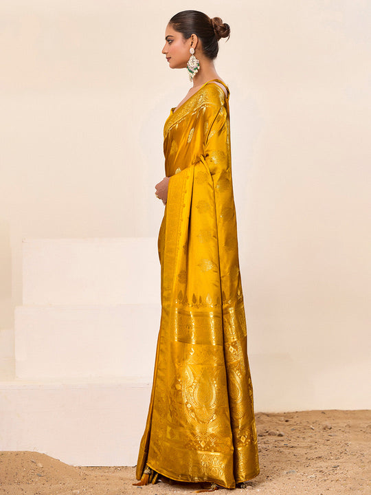 Satin Silk Banarasi Silk Saree With Blouse Piece