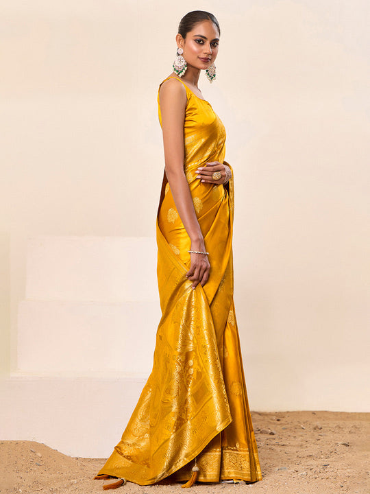 Satin Silk Banarasi Silk Saree With Blouse Piece