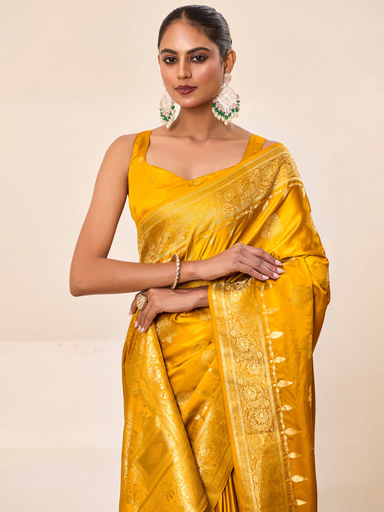 Satin Silk Banarasi Silk Saree With Blouse Piece