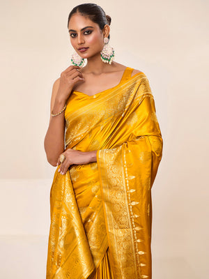 Satin Silk Banarasi Silk Saree With Blouse Piece