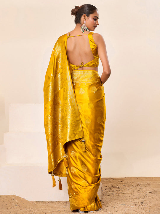 Satin Silk Banarasi Silk Saree With Blouse Piece