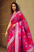 Pink Banarasi Satin Silk Saree With Blouse Piece