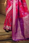 Pink Banarasi Satin Silk Saree With Blouse Piece