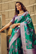 Green Banarasi Satin Silk Saree With Blouse Piece