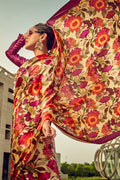 Pink Digital Printed Satin Silk Saree With Blouse Piece