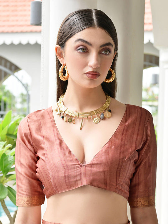 Coffee Satin Silk Saree With Blouse Piece