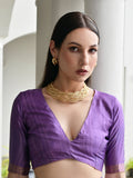 Lavender Satin Silk Saree With Blouse Piece