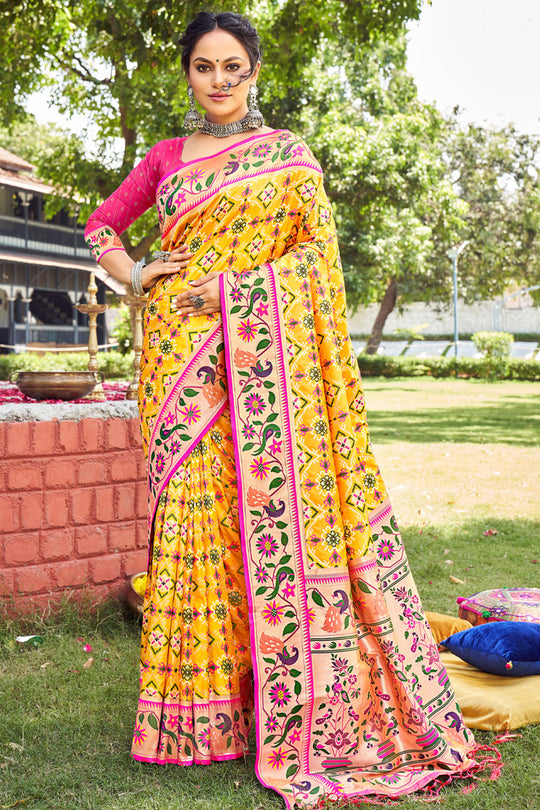 Marigold Yellow Paithani Saree