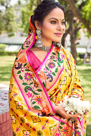 Marigold Yellow Paithani Saree