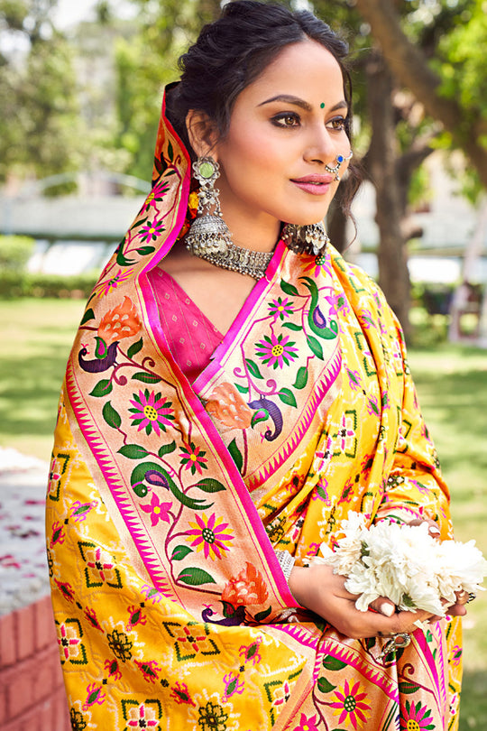 Marigold Yellow Paithani Saree