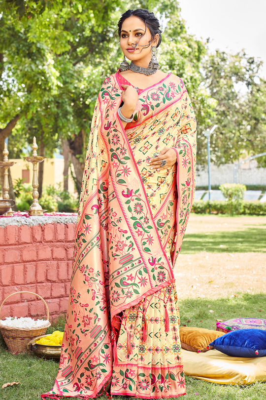 Buttermilk Beige Paithani Saree