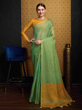 Green Linen Festive Wear Saree With Blouse Piece