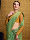 Green Linen Festive Wear Saree With Blouse Piece