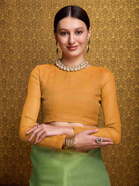 Green Linen Festive Wear Saree With Blouse Piece