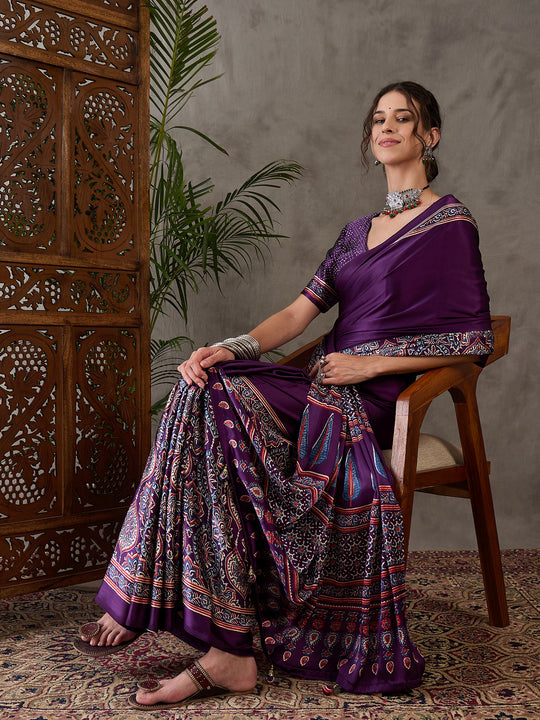 Purple Semi Modal Saree With Blouse Piece
