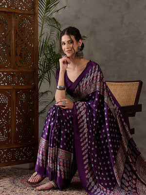 Purple Semi Modal Saree With Blouse Piece