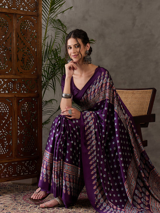 Purple Semi Modal Saree With Blouse Piece