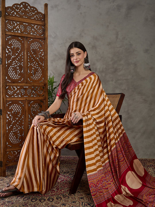 Yellow Semi Modal Saree With Blouse Piece