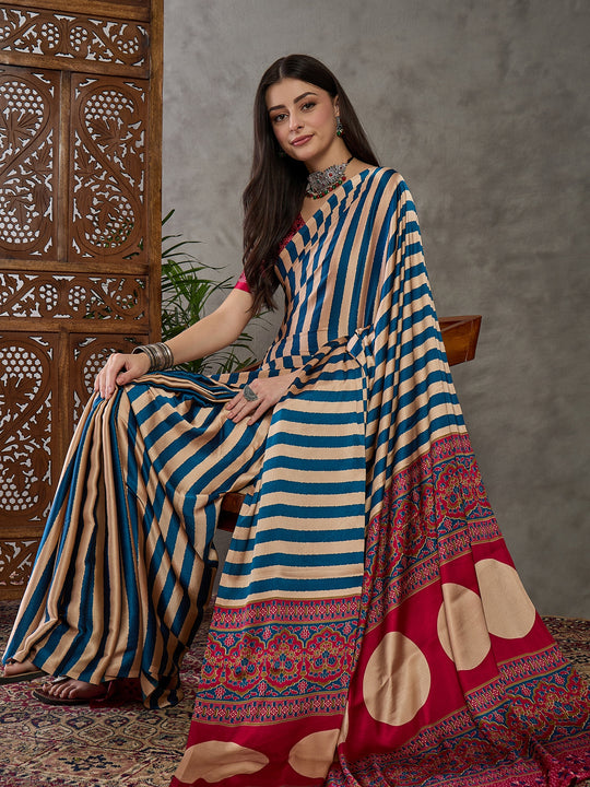 Blue Semi Modal Saree With Blouse Piece