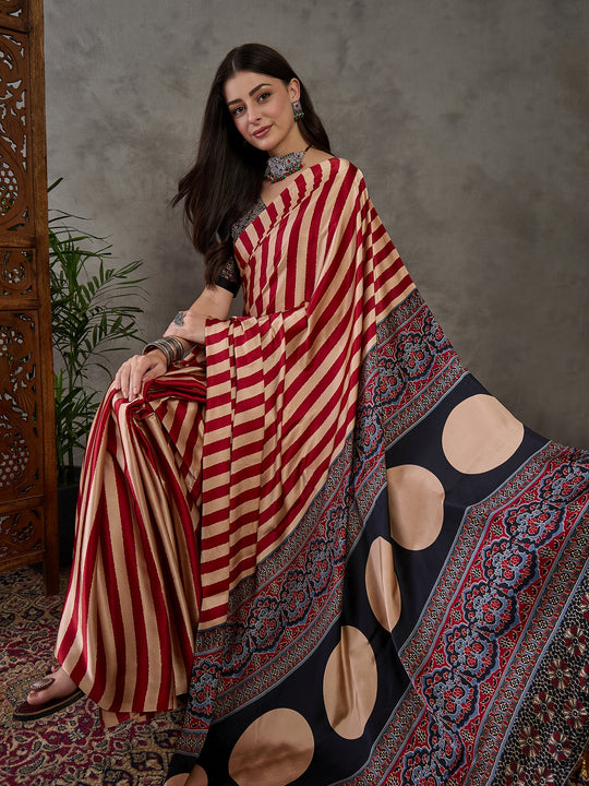 Red Semi Modal Saree With Blouse Piece