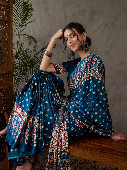 Rama Semi Modal Saree With Blouse Piece