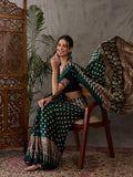 Bottle Green Semi Modal Saree With Blouse Piece
