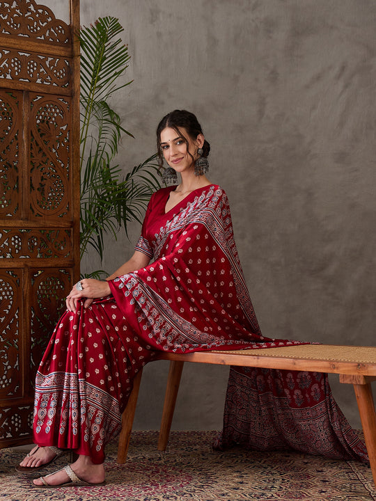 Red Semi Modal Saree With Blouse Piece