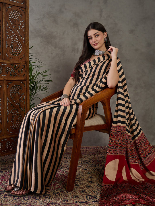 Black Semi Modal Saree With Blouse Piece