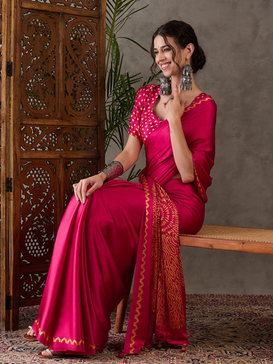 Pink Semi Modal Saree With Blouse Piece