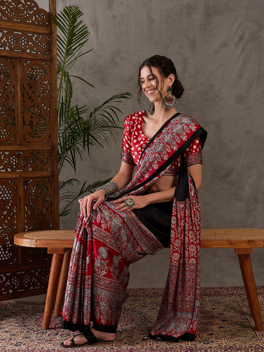 Black Semi Modal Saree With Blouse Piece