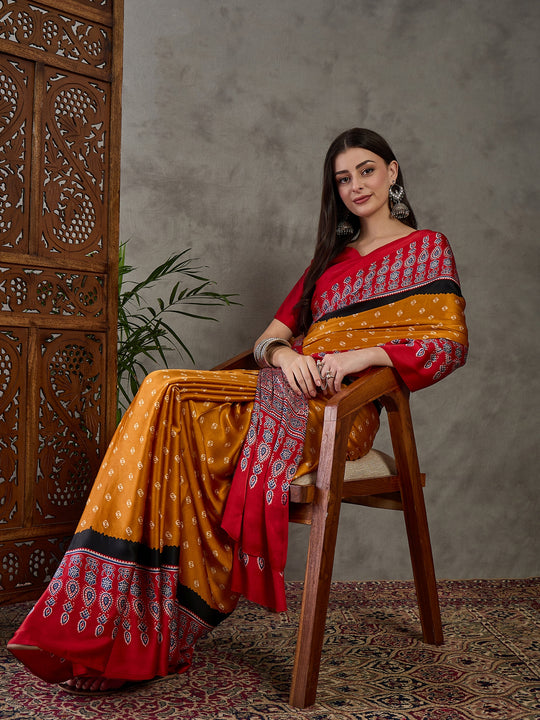 Yellow Semi Modal Saree With Blouse Piece