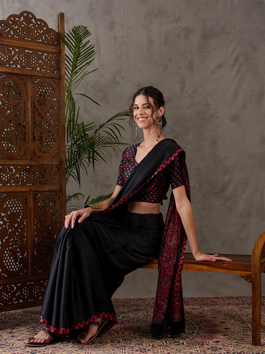 Black Semi Modal Saree With Blouse Piece