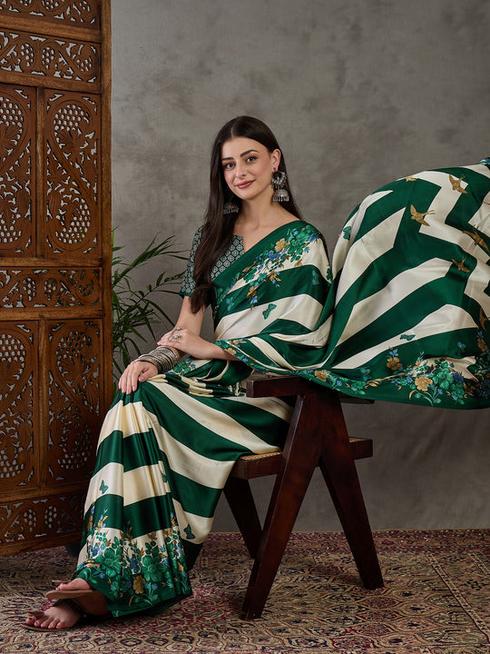 Green Semi Modal Saree With Blouse Piece