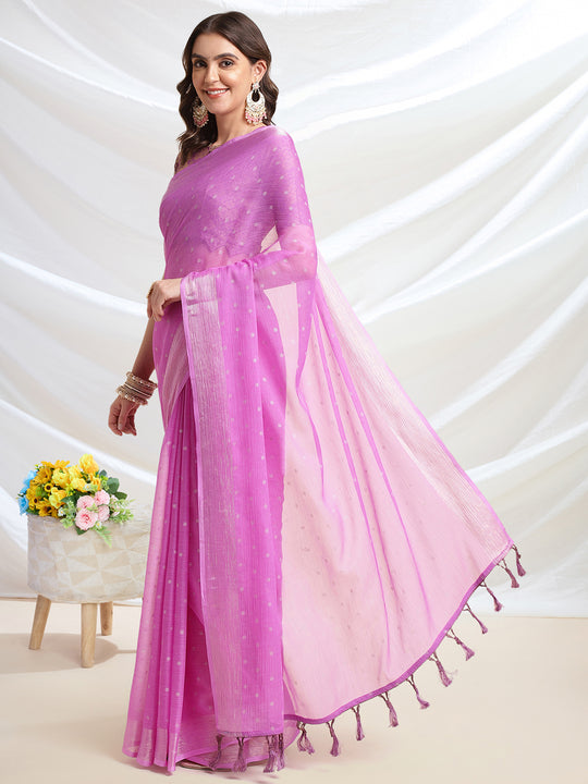 Pink Chiffon Ready To Wear Saree With Blouse Piece