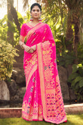 Womens Banarasi Silk Pink Saree With Blouse Piece