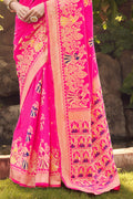 Womens Banarasi Silk Pink Saree With Blouse Piece