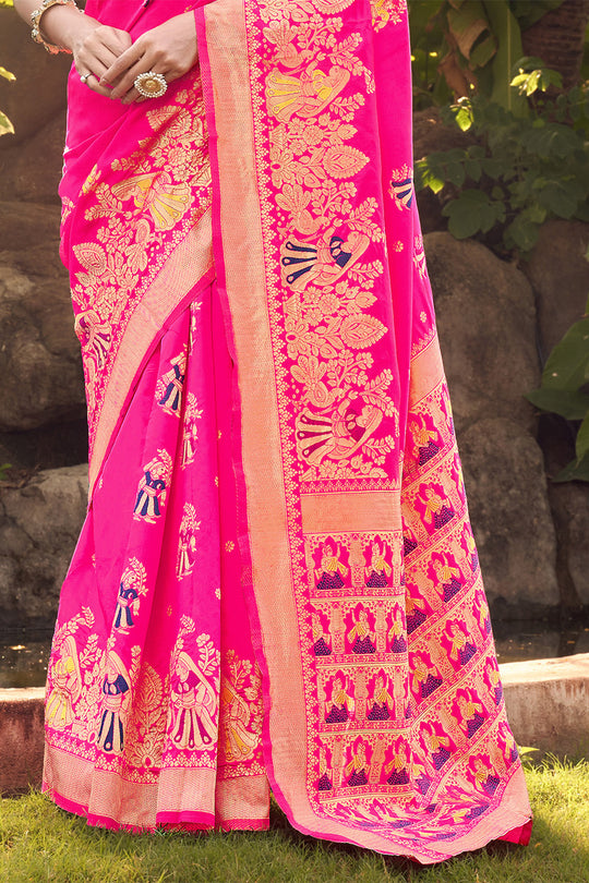 Hot Pink Banarasi Saree