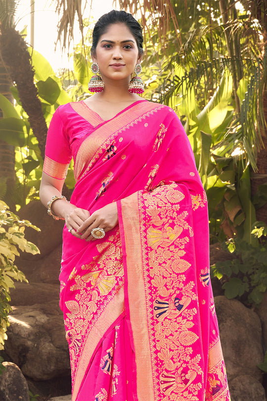 Hot Pink Banarasi Saree
