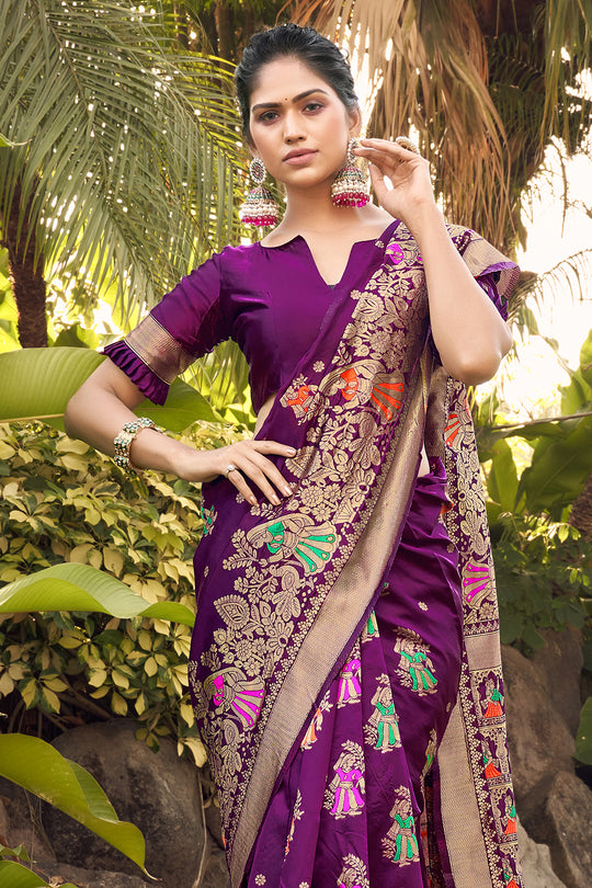 Jam Violet Banarasi Saree