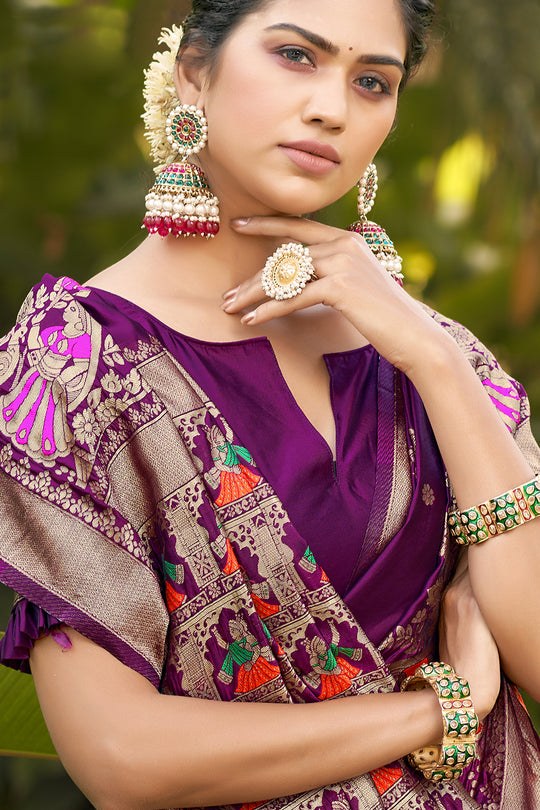 Jam Violet Banarasi Saree