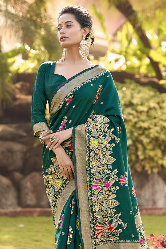 Bottle Green Banarasi Saree